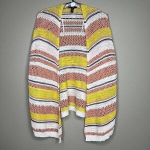 Jessica Simpson Yellow Pink Striped Knit Open Front Sleeveless Poncho Sweater M